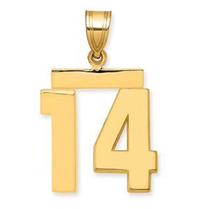 14k Yellow Gold, Athletic Collection Medium Polished Number 14 Pendant